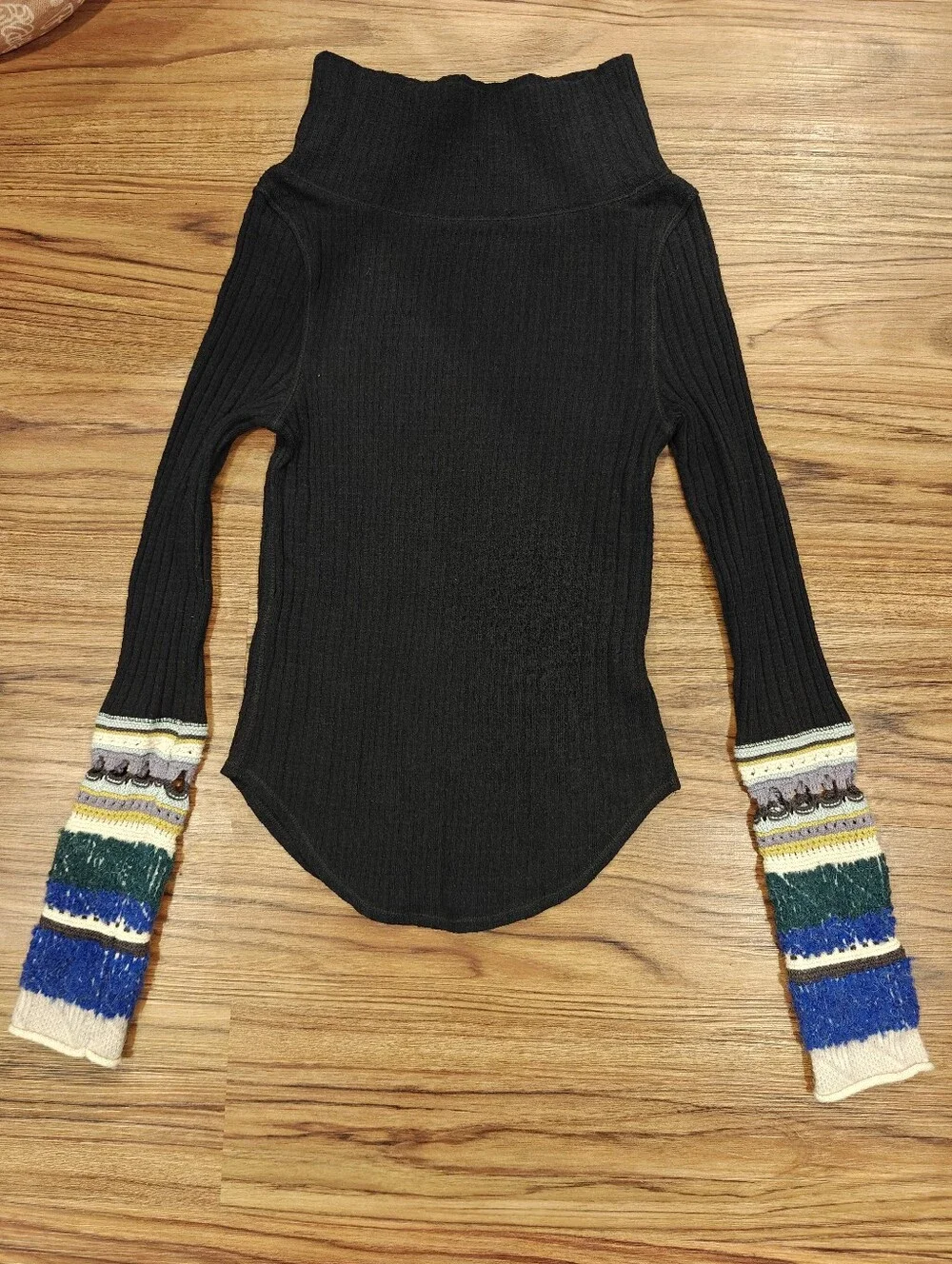 Free People Mixed Up Cuff Black Thermal Long Sleeve Top